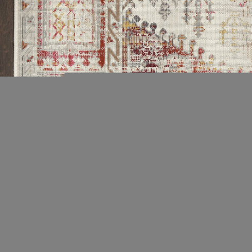 8' X 10' Ivory Red And Orange Floral Distressed Non Skid Area Rug