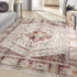 8' X 10' Ivory Red And Orange Floral Distressed Non Skid Area Rug