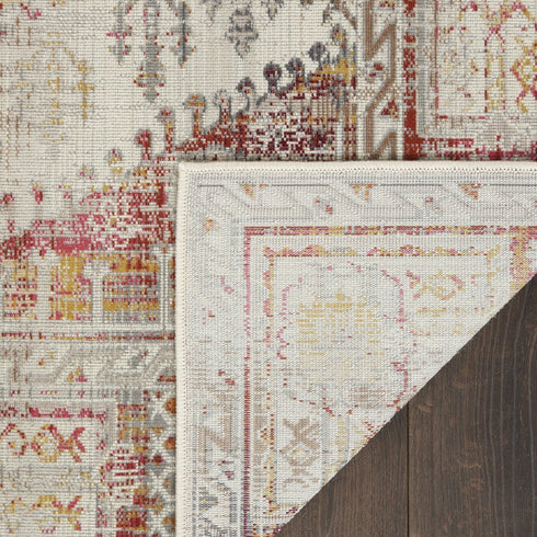 8' X 10' Ivory Red And Orange Floral Distressed Non Skid Area Rug