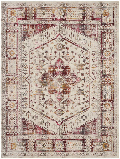 8' X 10' Ivory Red And Orange Floral Distressed Non Skid Area Rug