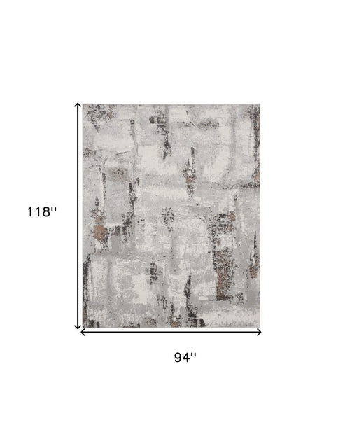 9' X 12' Ivory Black and Gray Abstract Non Skid Area Rug