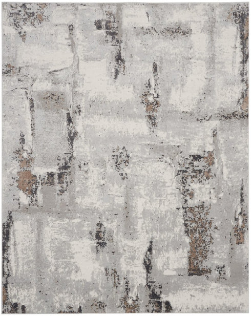 9' X 12' Ivory Black and Gray Abstract Non Skid Area Rug