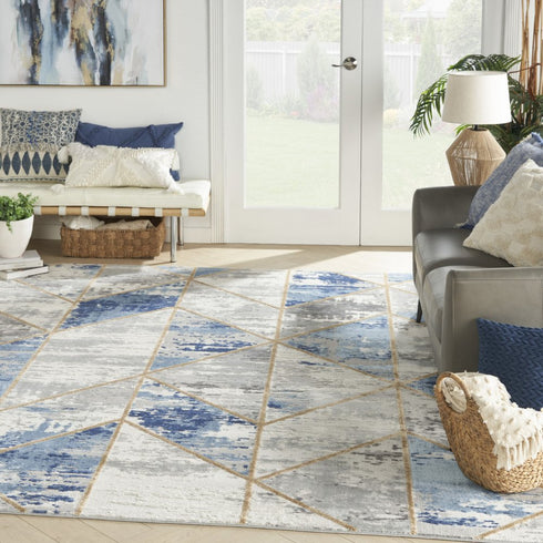8' X 10' Ivory Blue and Gray Abstract Non Skid Area Rug