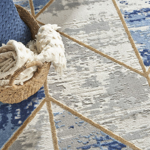 8' X 10' Ivory Blue and Gray Abstract Non Skid Area Rug