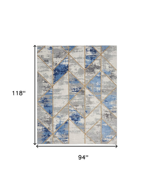 8' X 10' Ivory Blue and Gray Abstract Non Skid Area Rug