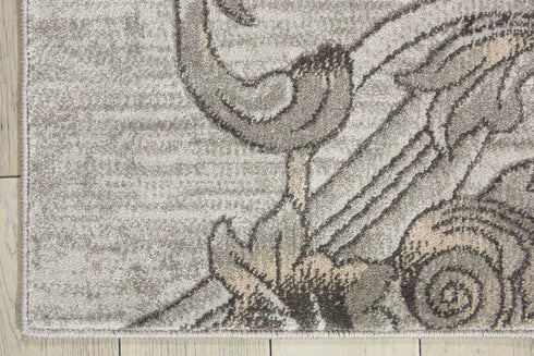 8' Gray Damask Runner Rug
