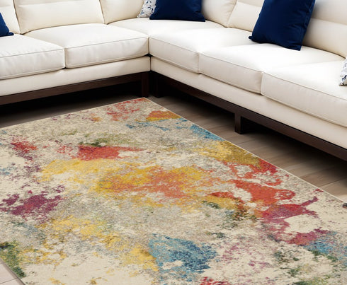 7' X 10' Ivory Abstract Power Loom Area Rug