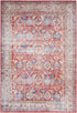 8' X 10' Ivory Red And Blue Floral Distressed Non Skid Area Rug