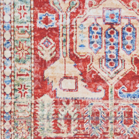 8' X 10' Ivory Red And Blue Floral Distressed Non Skid Area Rug