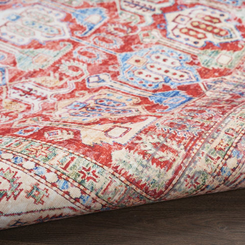 8' X 10' Ivory Red And Blue Floral Distressed Non Skid Area Rug