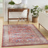 8' X 10' Ivory Red And Blue Floral Distressed Non Skid Area Rug