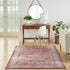 8' X 10' Ivory Red And Blue Floral Distressed Non Skid Area Rug