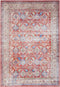 8' X 10' Ivory Red And Blue Floral Distressed Non Skid Area Rug