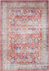 8' X 10' Ivory Red And Blue Floral Distressed Non Skid Area Rug