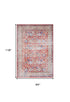 8' X 10' Ivory Red And Blue Floral Distressed Non Skid Area Rug