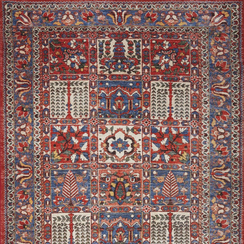 8' X 10' Ivory Red And Blue Oriental Distressed Non Skid Area Rug