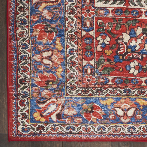 8' X 10' Ivory Red And Blue Oriental Distressed Non Skid Area Rug