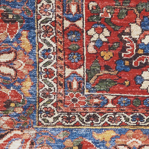 8' X 10' Ivory Red And Blue Oriental Distressed Non Skid Area Rug