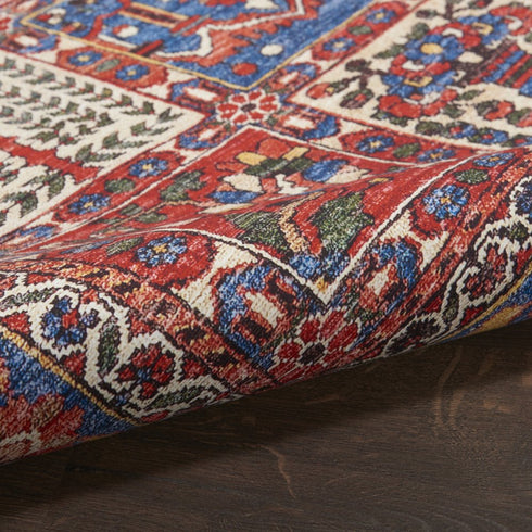 8' X 10' Ivory Red And Blue Oriental Distressed Non Skid Area Rug