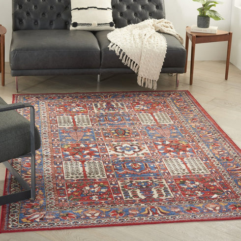 8' X 10' Ivory Red And Blue Oriental Distressed Non Skid Area Rug
