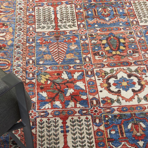 8' X 10' Ivory Red And Blue Oriental Distressed Non Skid Area Rug