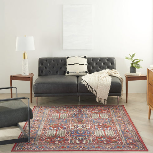 8' X 10' Ivory Red And Blue Oriental Distressed Non Skid Area Rug
