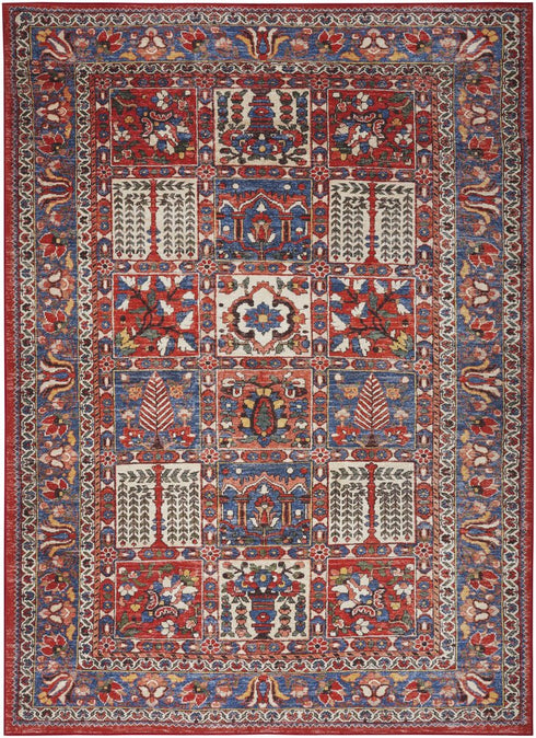 8' X 10' Ivory Red And Blue Oriental Distressed Non Skid Area Rug
