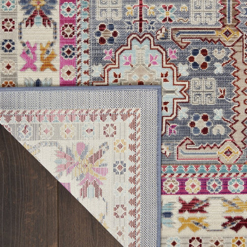 8' X 10' Ivory Pink And Gray Floral Distressed Non Skid Area Rug