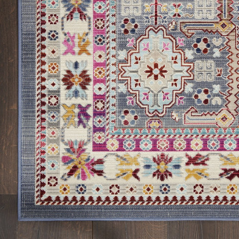 8' X 10' Ivory Pink And Gray Floral Distressed Non Skid Area Rug