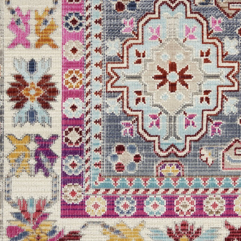 8' X 10' Ivory Pink And Gray Floral Distressed Non Skid Area Rug