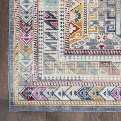 9' X 12' Ivory Gray And Red Floral Distressed Non Skid Area Rug