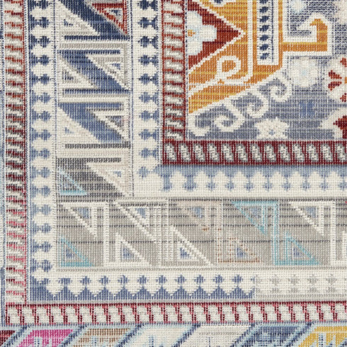 9' X 12' Ivory Gray And Red Floral Distressed Non Skid Area Rug