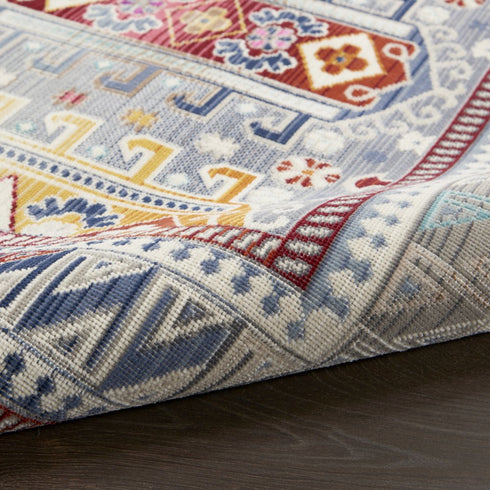 9' X 12' Ivory Gray And Red Floral Distressed Non Skid Area Rug