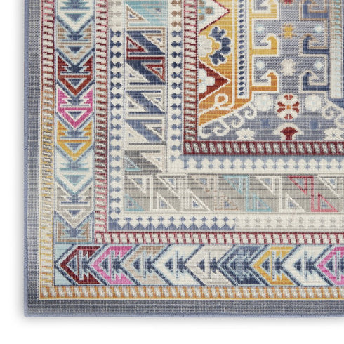9' X 12' Ivory Gray And Red Floral Distressed Non Skid Area Rug