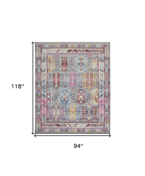9' X 12' Ivory Gray And Red Floral Distressed Non Skid Area Rug
