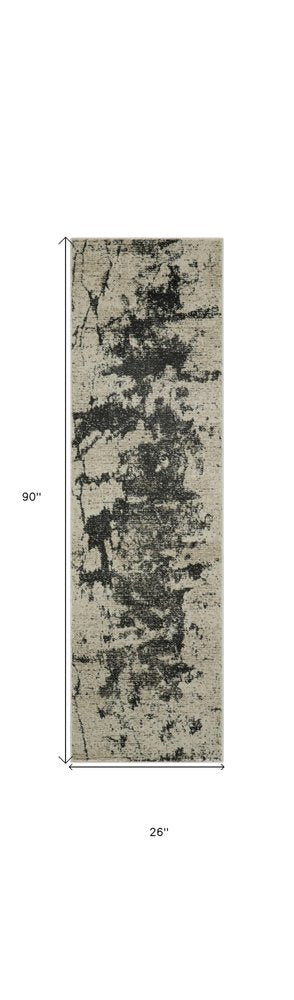 8' Ivory And Gray Abstract Non Skid Runner Rug