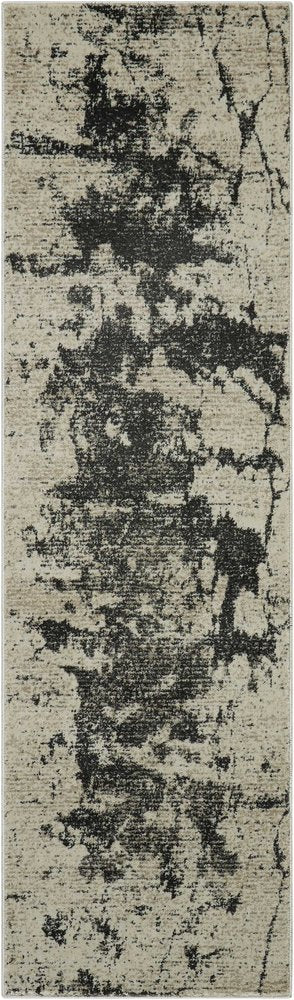 8' Ivory And Gray Abstract Non Skid Runner Rug