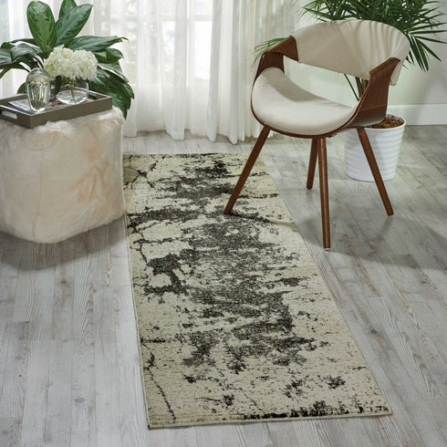 8' Ivory And Gray Abstract Non Skid Runner Rug