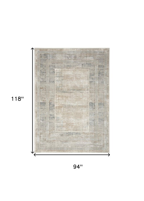 8' X 10' Ivory Blue and Gray Geometric Non Skid Area Rug