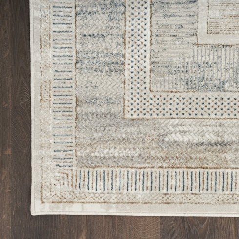 8' X 10' Ivory Blue and Gray Geometric Non Skid Area Rug