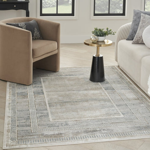 8' X 10' Ivory Blue and Gray Geometric Non Skid Area Rug