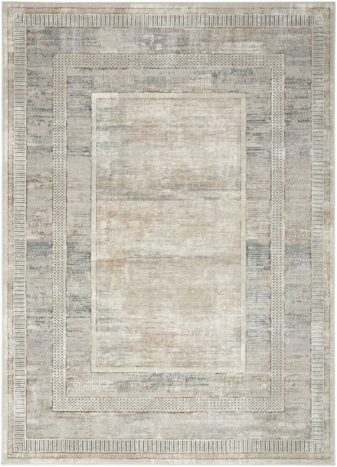 8' X 10' Ivory Blue and Gray Geometric Non Skid Area Rug