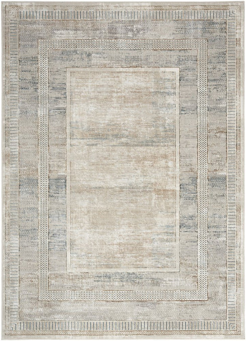 8' X 10' Ivory Blue and Gray Geometric Non Skid Area Rug