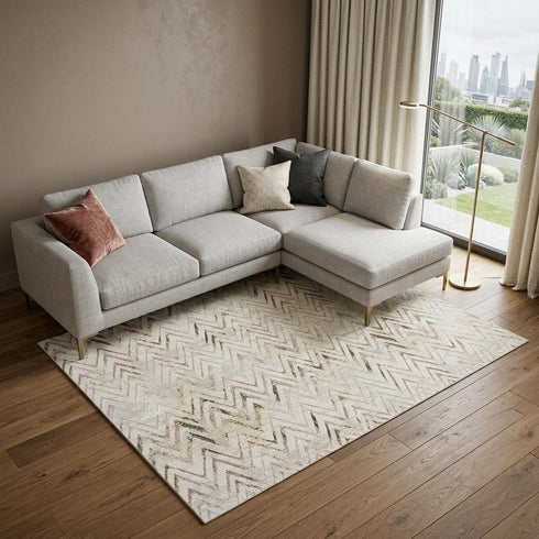 9' X 12' Ivory Black and Gray Chevron Distressed Non Skid Area Rug
