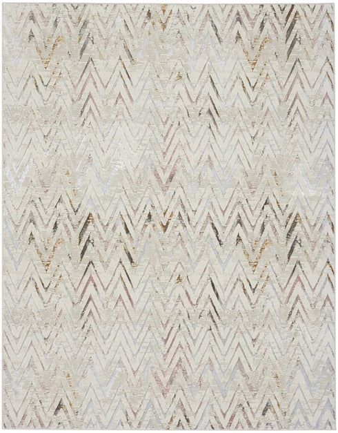 9' X 12' Ivory Black and Gray Chevron Distressed Non Skid Area Rug
