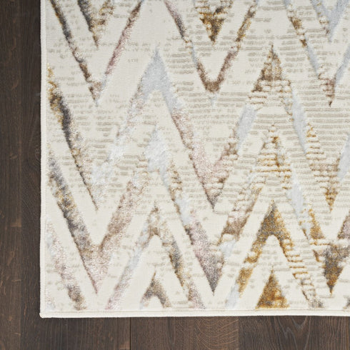 9' X 12' Ivory Black and Gray Chevron Distressed Non Skid Area Rug