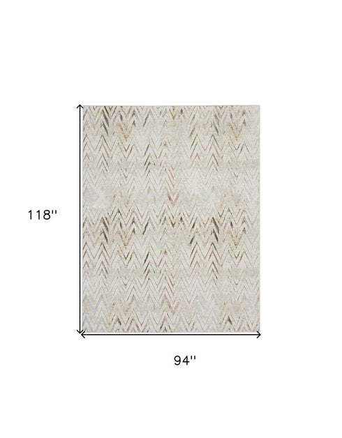 9' X 12' Ivory Black and Gray Chevron Distressed Non Skid Area Rug