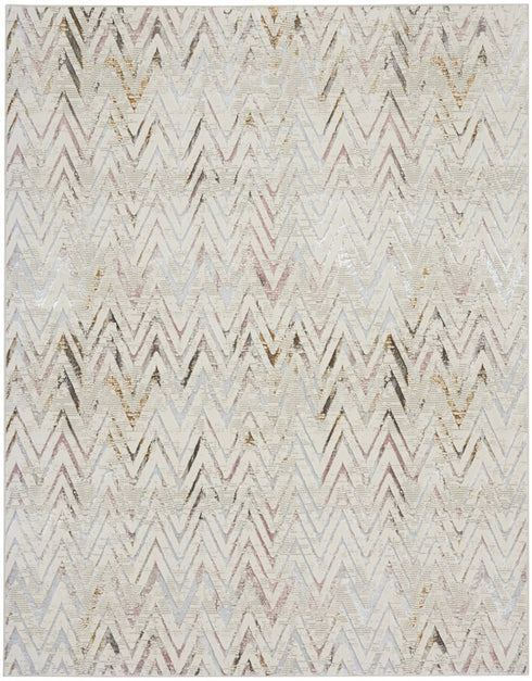 9' X 12' Ivory Black and Gray Chevron Distressed Non Skid Area Rug