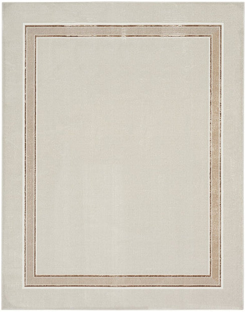 9' X 12' Gray Ivory and Cream Geometric Non Skid Area Rug
