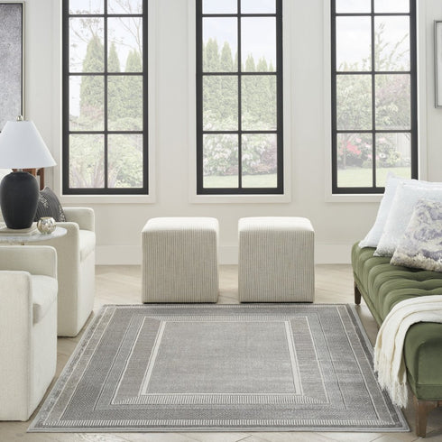 8' X 10' Ivory and Gray Geometric Non Skid Area Rug